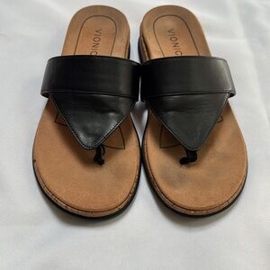 Vionic Women's Jillian Black Leather Toe Post T-strap Slide Sandal Size 7